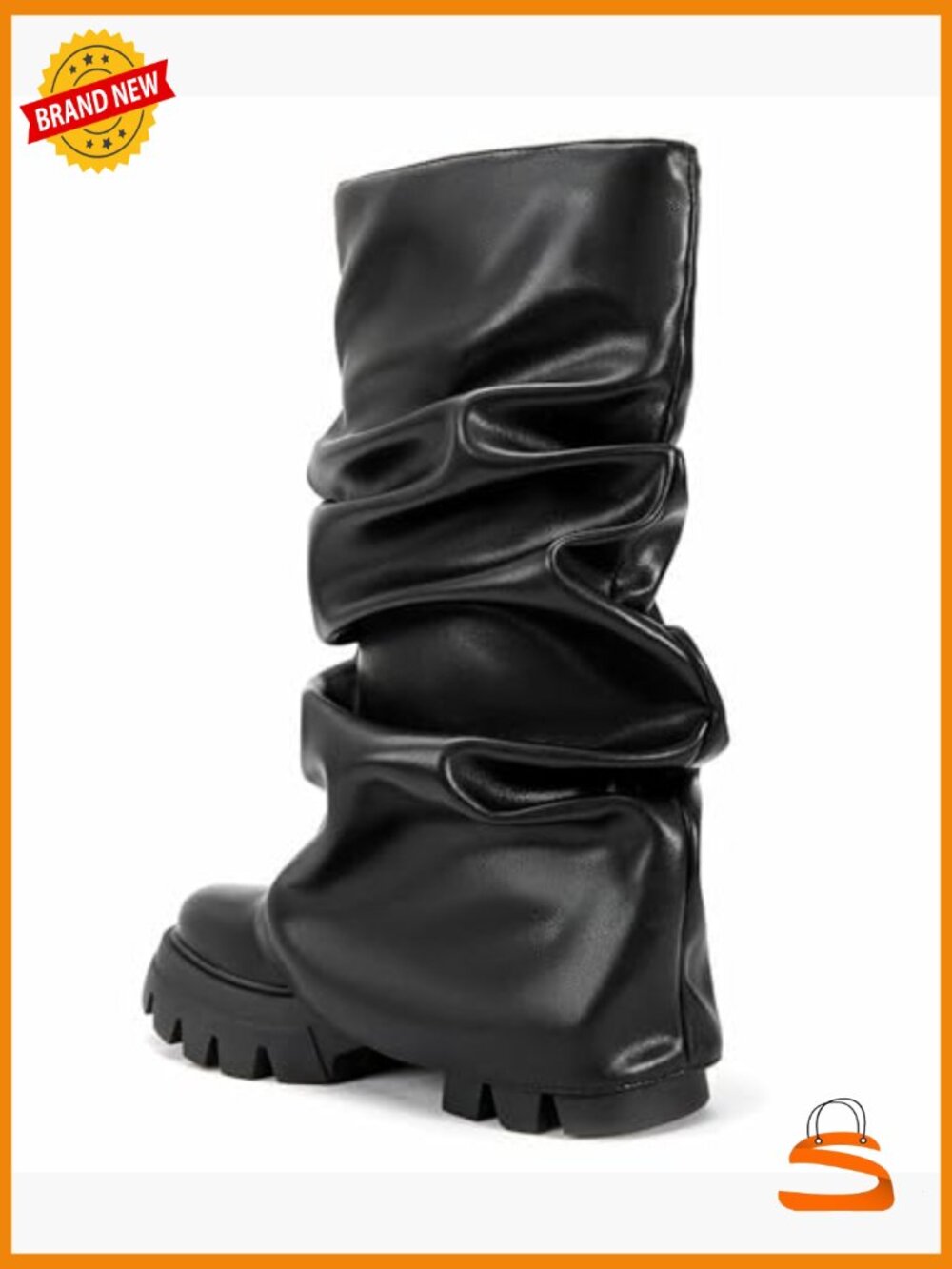 Women's Fold Over Slouchy Ruched Block Heel Boots Size 9 - Picture 3 of 4